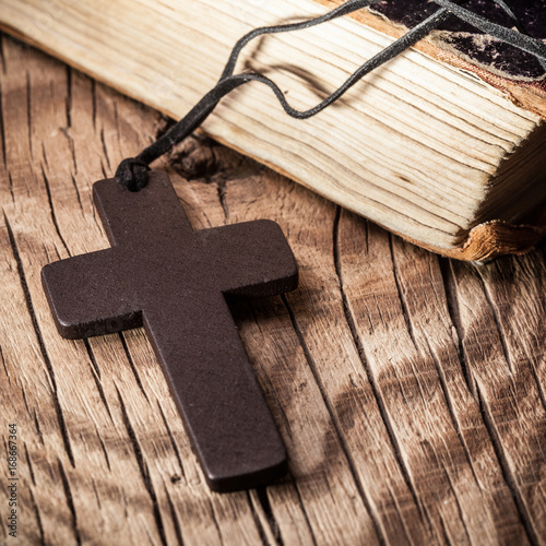 Closeup of wooden Christian cross