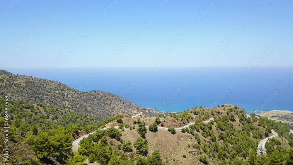 Mountain landscape. Island of cyprus Cedar Valley. The flight is high in the sky