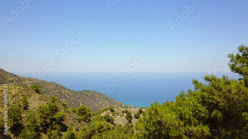 Mountain landscape. Island of cyprus Cedar Valley. The flight is high in the sky