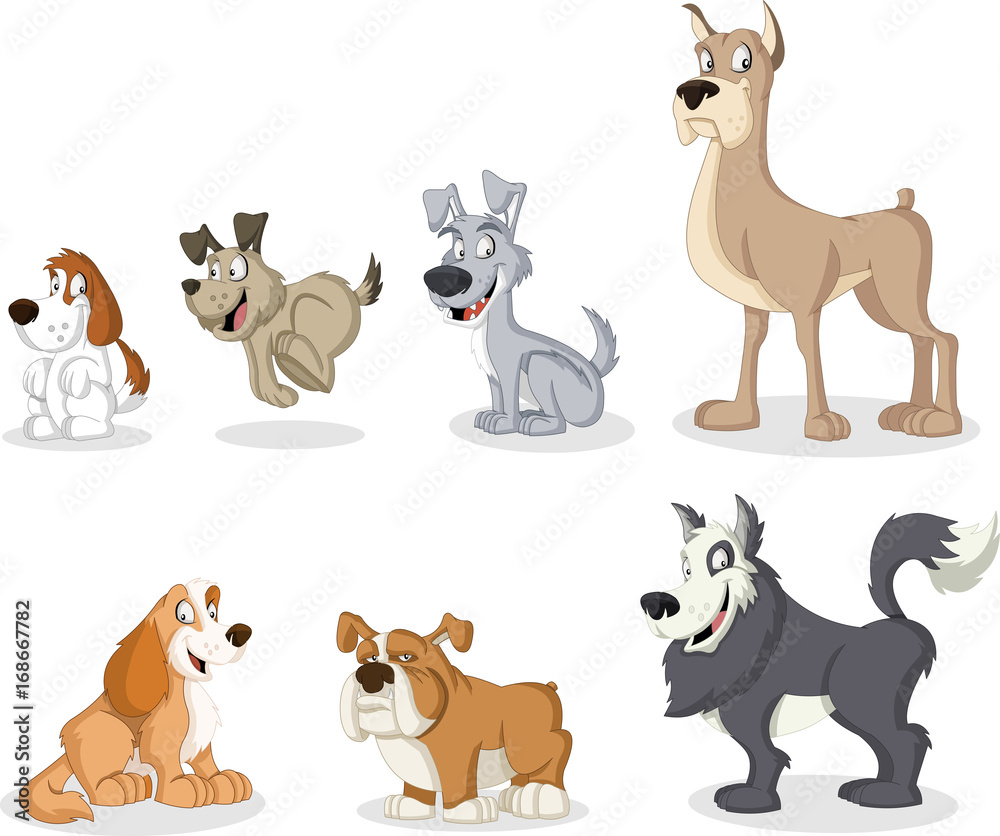 Group of cartoon dogs. Cute pets.