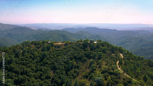  Mountain landscape. Island of cyprus Cedar Valley. The flight is high in the sky Fire station. A house in the forest for the foresters. Forestry