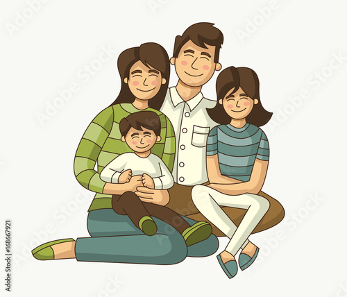Colorful happy people. Cartoon family.
