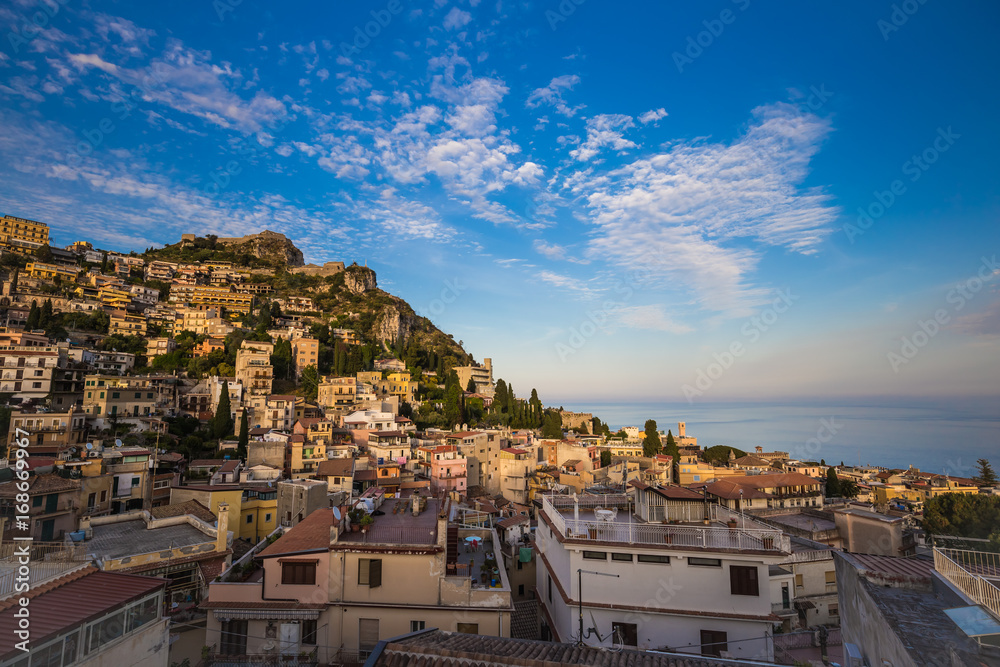Panoramic view on the pictoresque town of Taormina, Sicily, Italy