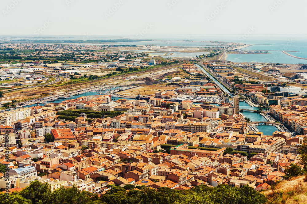 Sete - fascinating small town on the French Mediterranean coast known as the Venice of Languedoc, aerial view