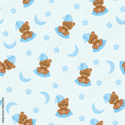 Sleepy teddy bear seamless pattern
