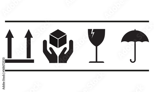 Fragile or packaging icon set isolated on white background. Vector illustration.