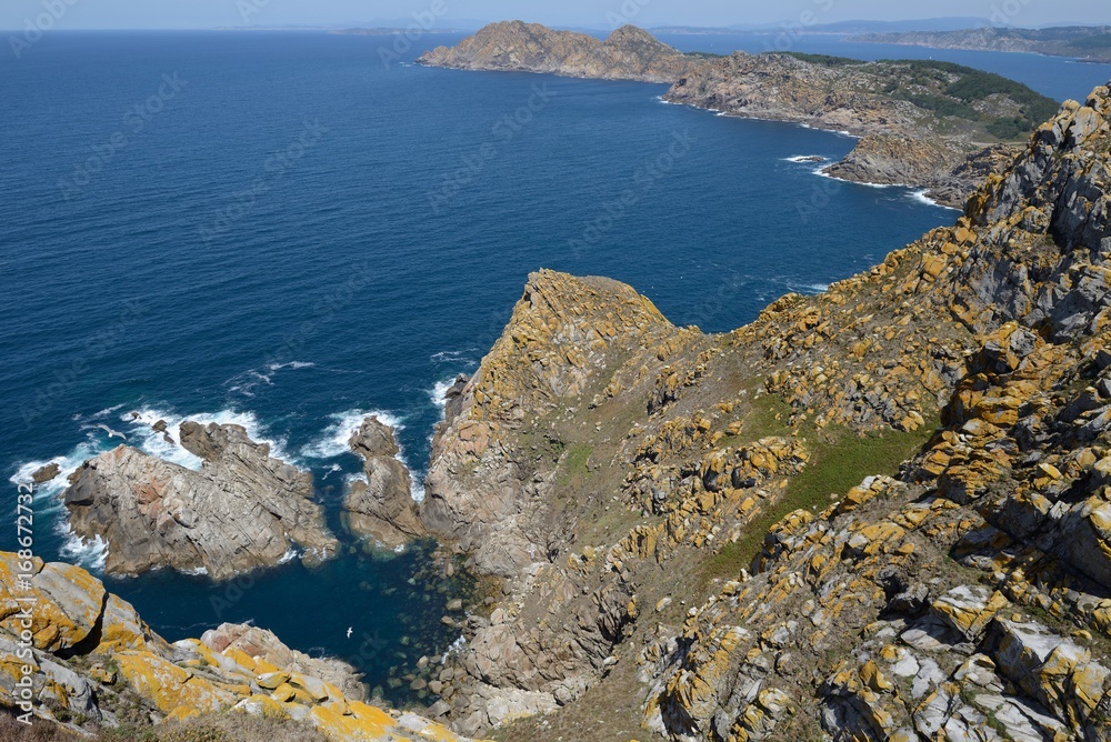 top view of the rocks on the ocean coast