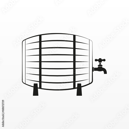 Barrel icon with tap. Beer or wine barrel. Outline vector illustration.
