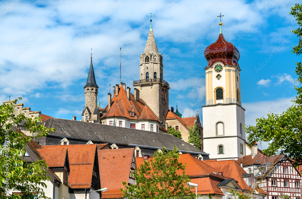 View of St. Johann Church and the Castle in Sigmaringen - Baden-Wurttemberg, Germany