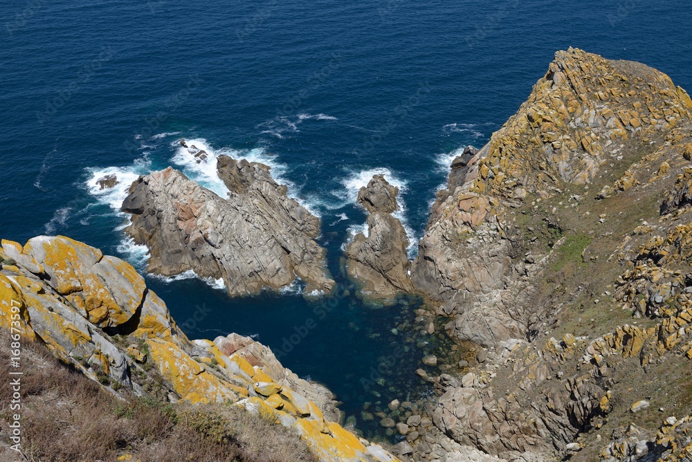 top view of the rocks on the ocean coast