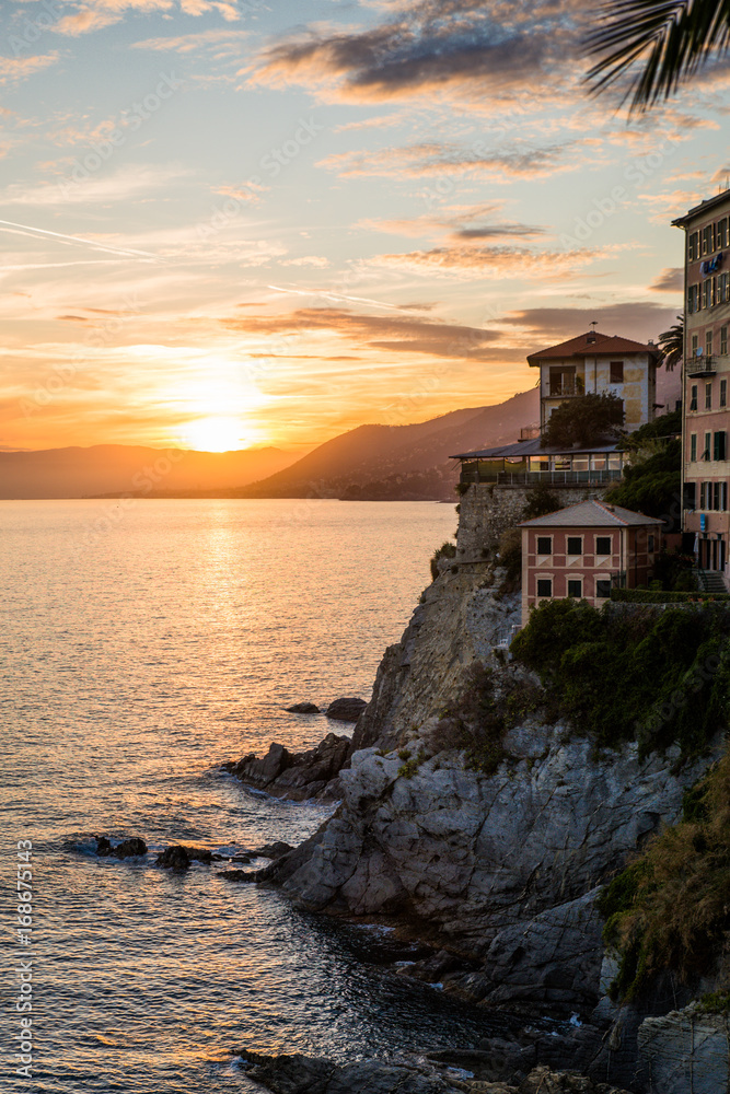 Sunset in Camogli town, Italy