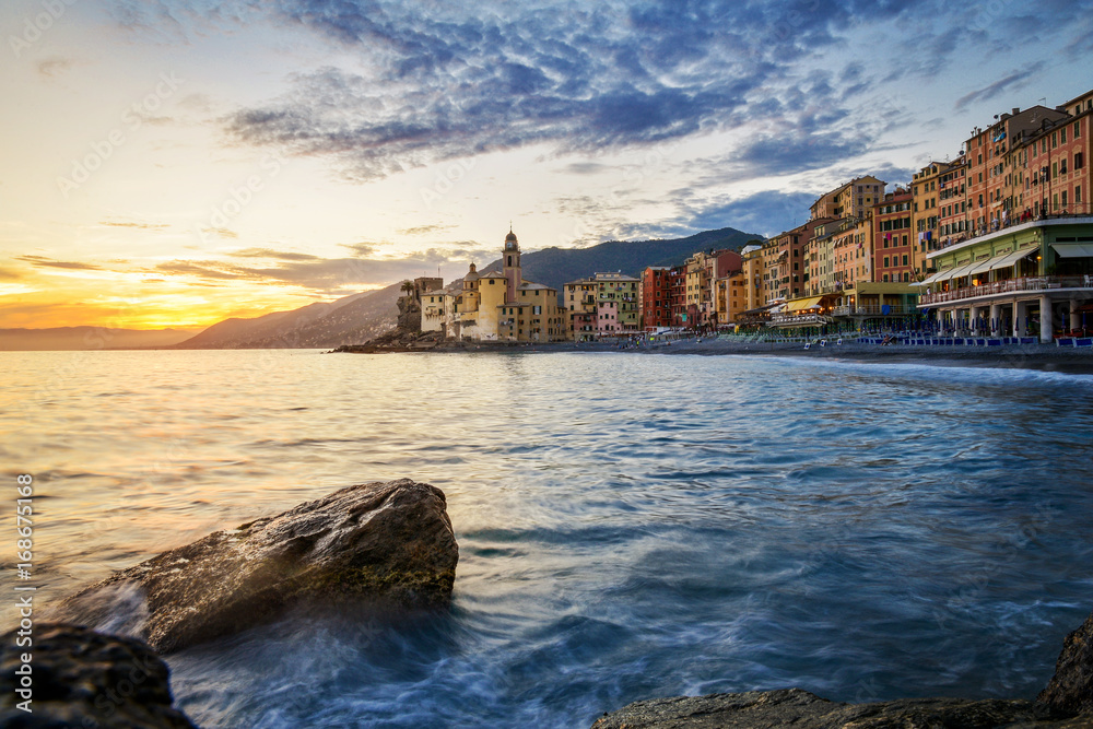 Sunset in Camogli town, Italy