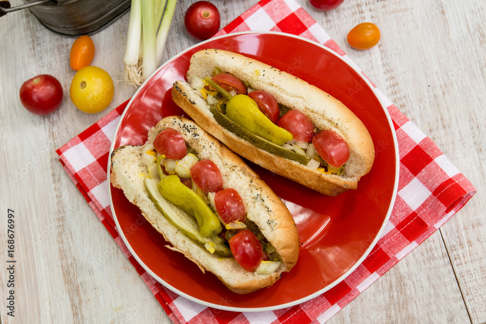 Fototapeta premium Chicago Style Hot Dogs Picnic Cookout