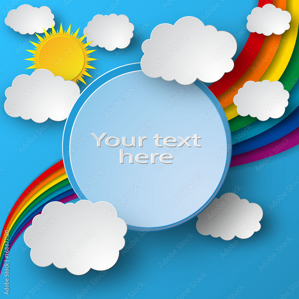 Blue sky vector background with clouds, sun and rainbow Blue sky vector background with clouds, sun and rainbow
