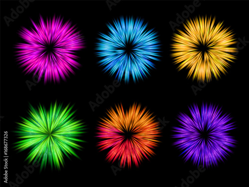 Illustration of colourful explosion for Holi. Set of colorful abstract flowers. The birth of a supernova photo