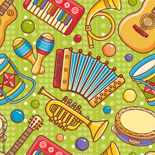 Musical instrument seamless pattern. Cartoon style