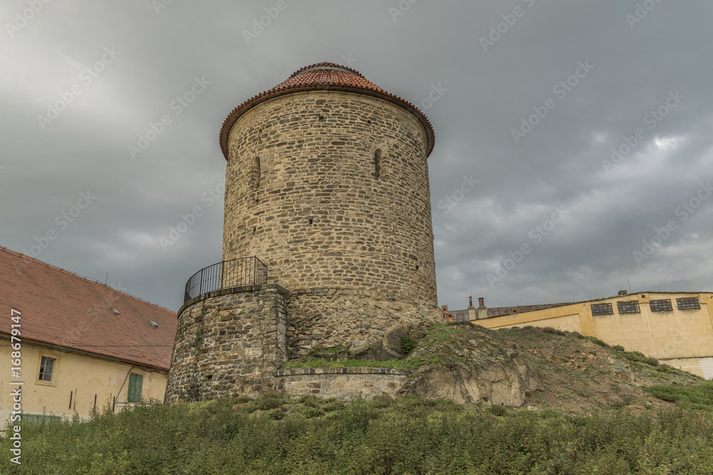 Znojmo town in dark cloud summer day