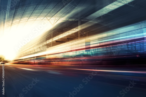 Blurry chromatic color tunnel car traffic motion blur. Motion blur the speed and dynamics.