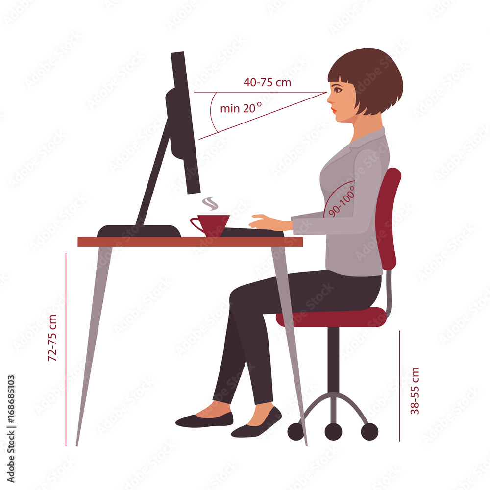 correct sitting position office desk posture vector illustration Stock Adobe Stock