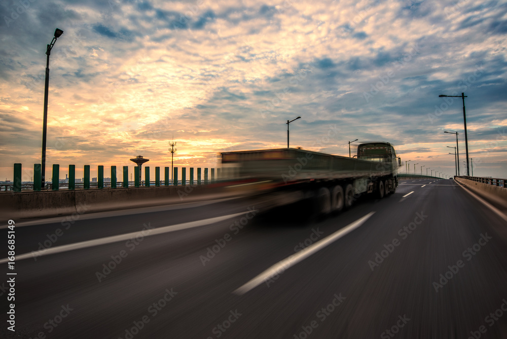 Fototapeta premium The truck ran down the road