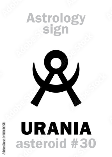 Astrology Alphabet: URANIA (muse of astronomy), asteroid #30. Hieroglyphics character sign (single symbol).