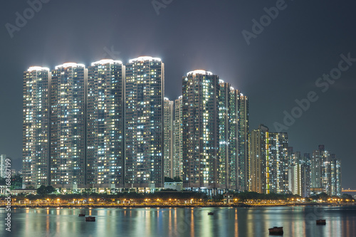 Panorama of residential district in Hong Kong city at night © leeyiutung