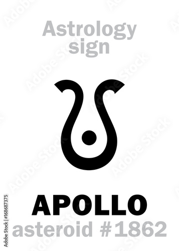 Astrology Alphabet: APOLLO (Musagetes), asteroid #1862. Hieroglyphics character sign (single symbol).