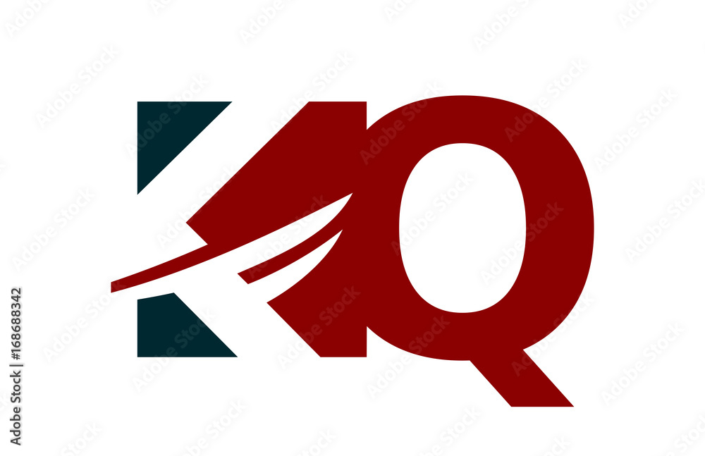 KQ Red Negative Space Square Swoosh Letter Logo KQ Red Negative Space Square Swoosh Letter Logo