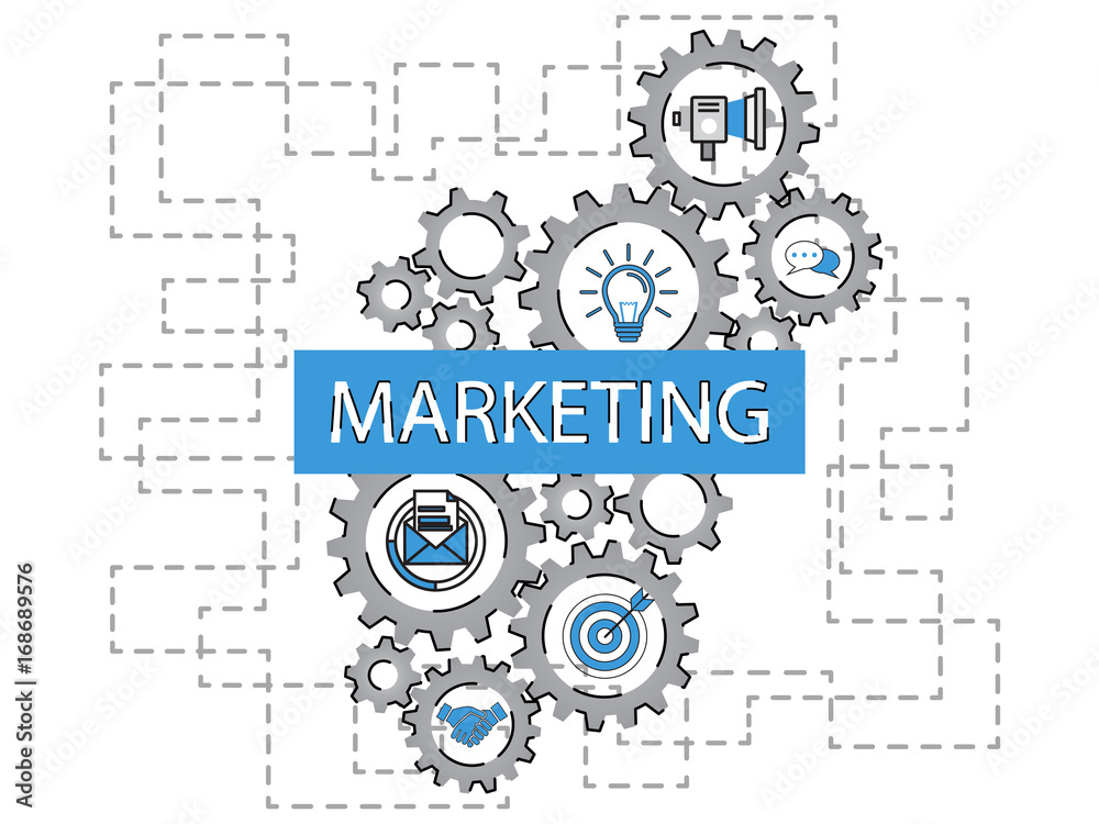 Marketing word cloud and marketing concept on gears target icon background. Flat illustration. Infographic business for graphic or web design layout Marketing word cloud and marketing concept on gears target icon background. Flat illustration. Infographic business for graphic or web design layout