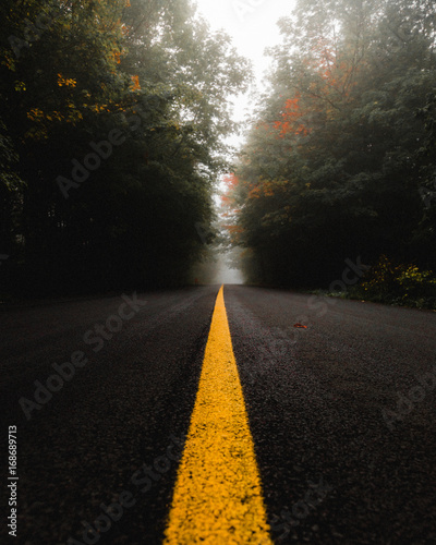 Single yellow line on asphalt road