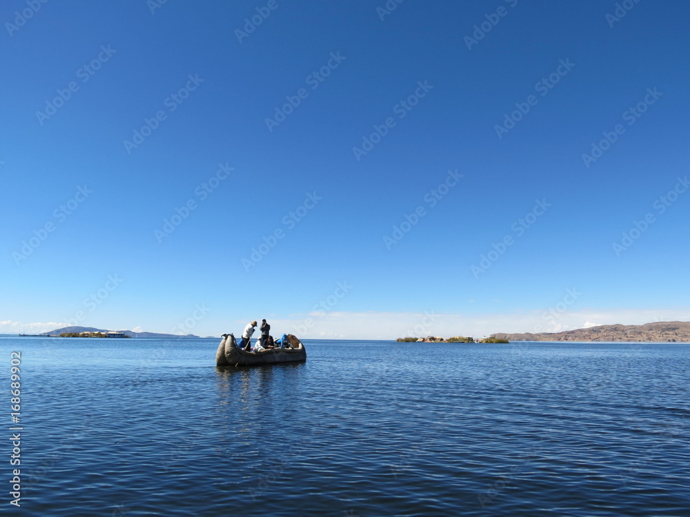 titicaca lagoon - typical boat made with 