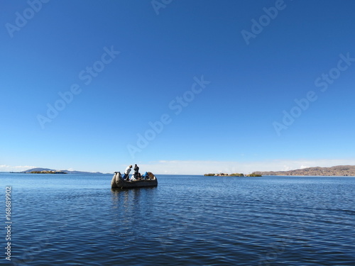 titicaca lagoon - typical boat made with 