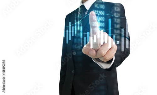 hand with stock financial chart symbols coming from hand