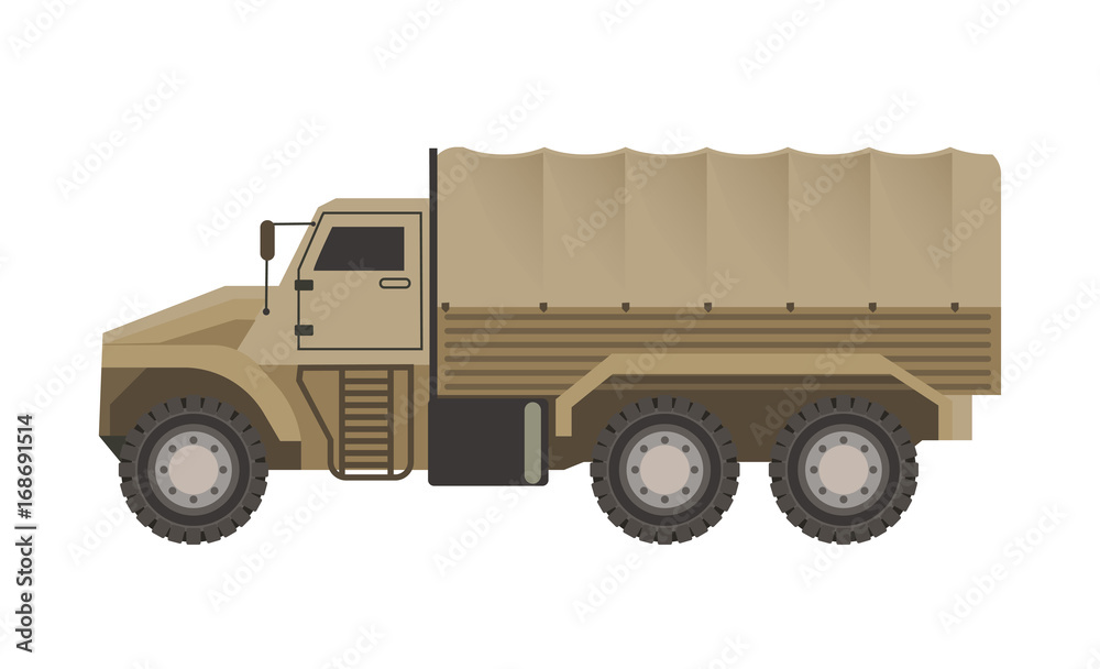 Military truck with trunk upholstered with tent isolated illustration