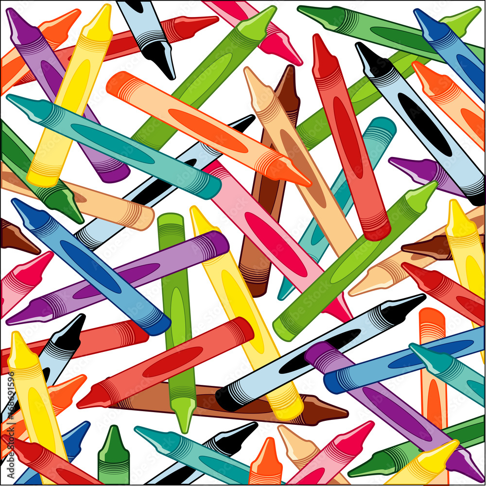 Crayons Background Square, multi color crayons on white background, for