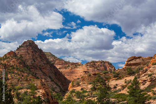 Beautiful, abstract, redstone rock formations in Zion National Park, Utah, in autumn photo