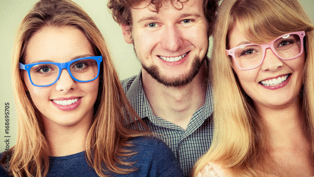 Happy friends man and women in glasses. Happy friends man and women in glasses.