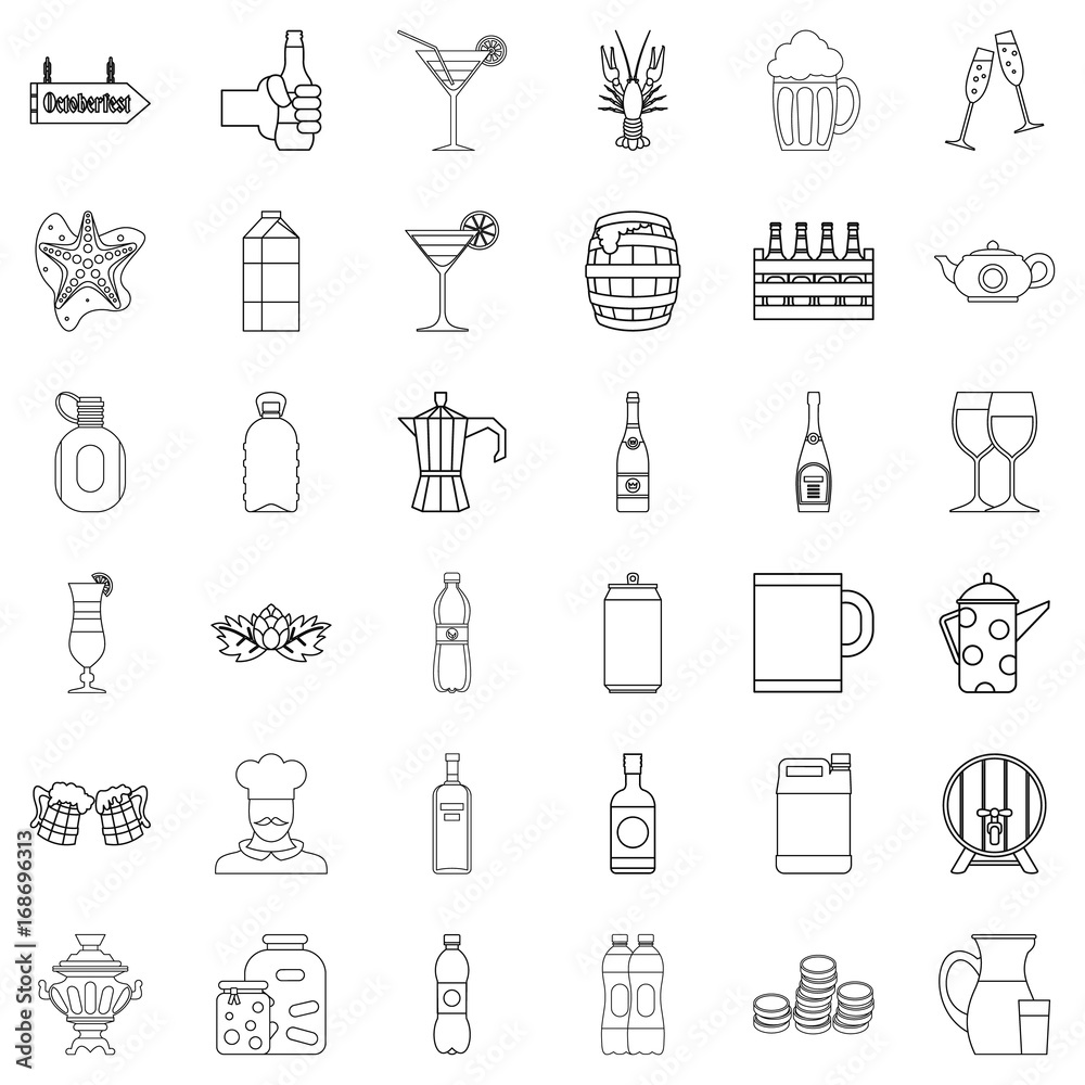 Alcohol icons set, outline style Alcohol icons set, outline style
