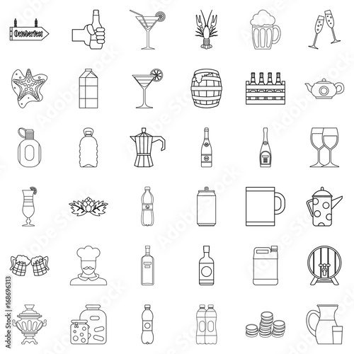 Alcohol icons set, outline style
