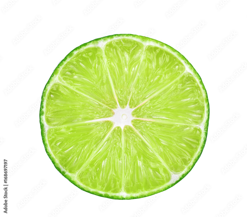 half of fresh lime isolated on white background