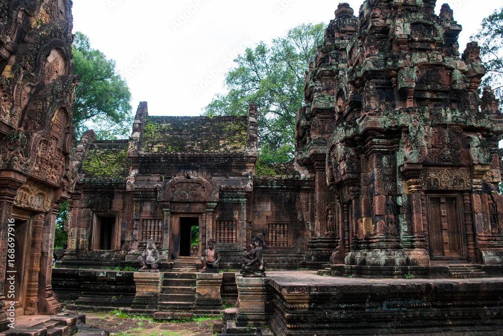 Banteay Srei is built largely of red sandstone and is a 10th-century Cambodian temple dedicated to the Hindu god Shiva, Siem Reap, Cambodia