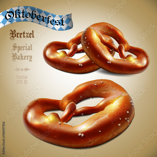 Advertisement of traditional pretzels for the Otoberfest beer festival, highly realistic illustration