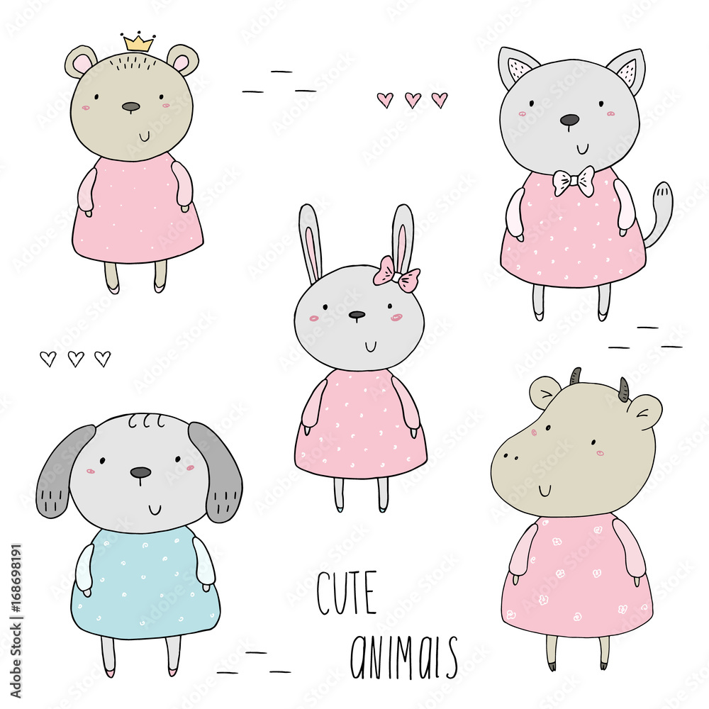 Obraz premium Cute hand drawn vector sketch of a cute Animals. Vector Illustration