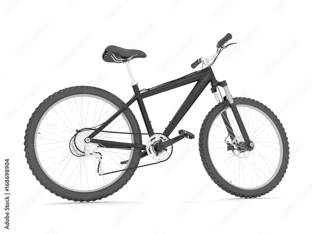 3d illustration of a black bicycle isolated on white background.