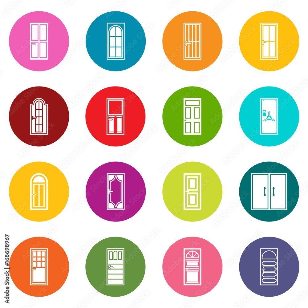 Door icons many colors set