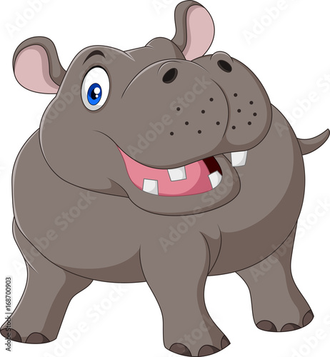 Cartoon smiling hippo isolated on white background