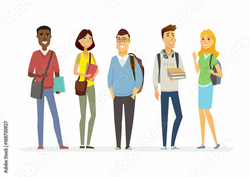 Happy senior school students - cartoon people characters isolated illustration