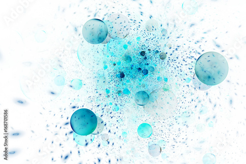 Abstract colorful blue drops on white background. Fantasy fractal texture. Digital art. 3D rendering.