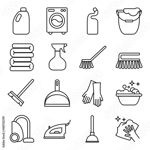  set of isolated cleaning icon. White background.