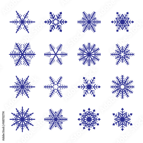 Vector isolated blue snowflake set.